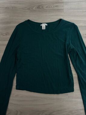 Bozzolo Ribbed Long-Sleeve Top in Deep Green